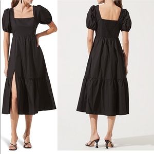 ASTR THE LABEL Poplin Puff Sleeve Tiered Midi Dress Size XS